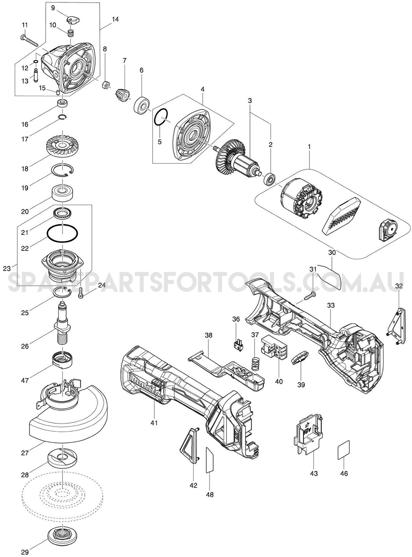 Makita DGA517Z Spare Parts