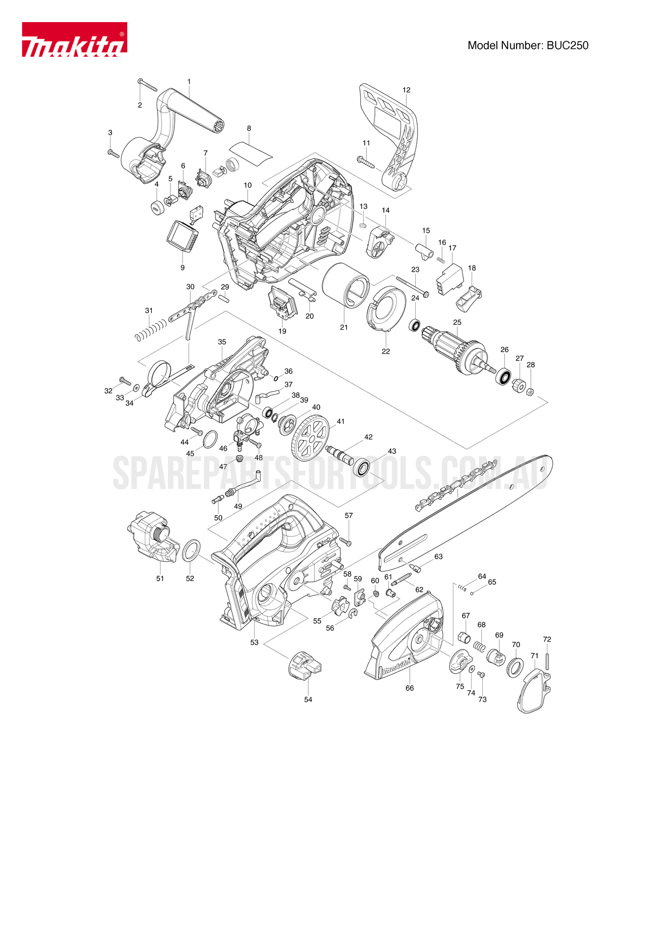 Makita BUC250 Spare Parts