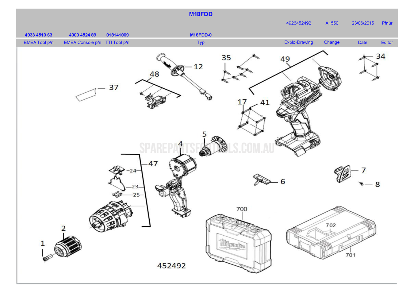 Milwaukee M18FDD Spare Parts