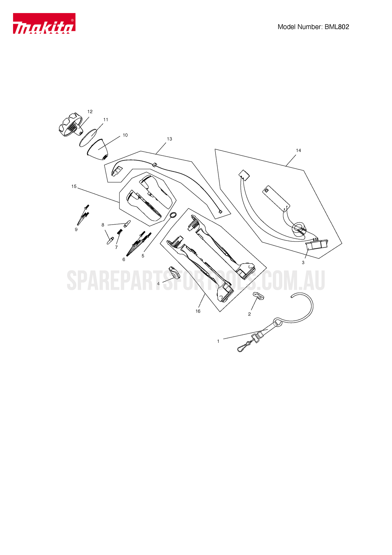 Makita BML802 Spare Parts