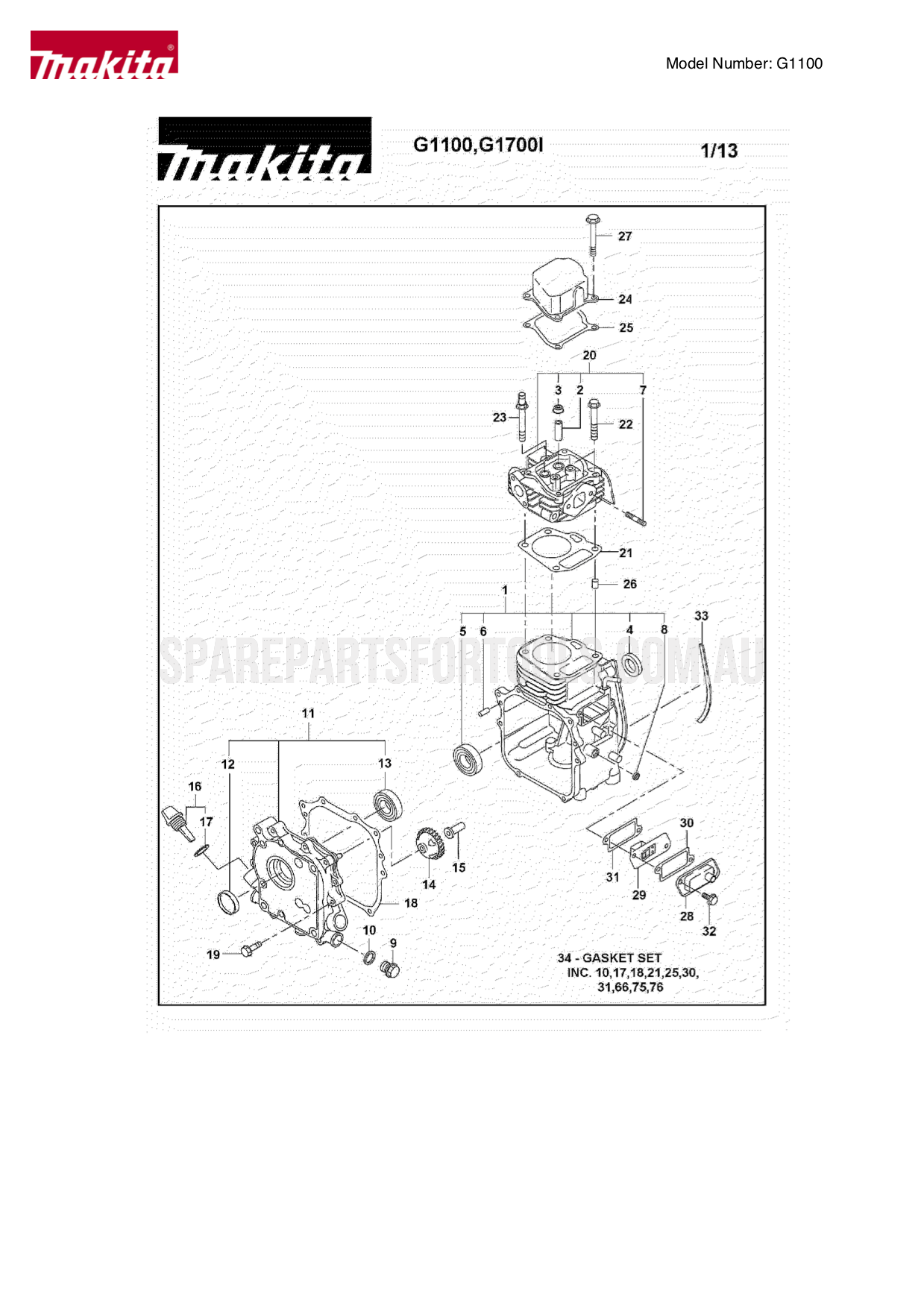 Makita G1100 Spare Parts
