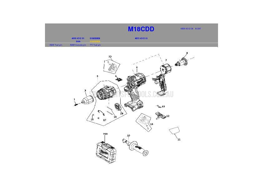 Milwaukee M18CDD Spare Parts