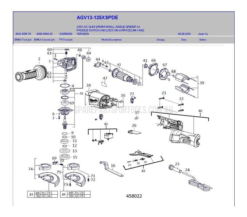 Milwaukee AGV13-125XSPDE Spare Parts