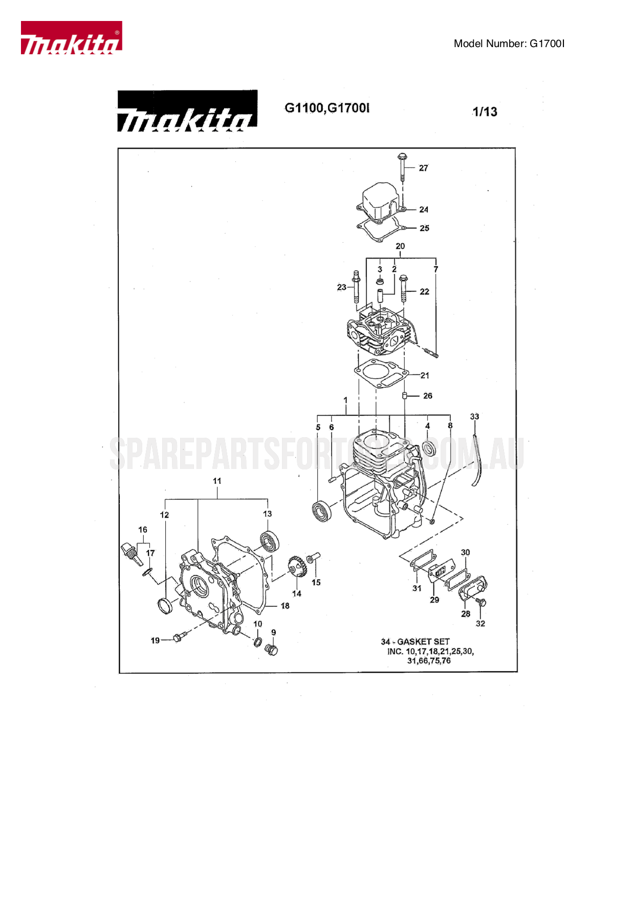 Makita G1700I Spare Parts