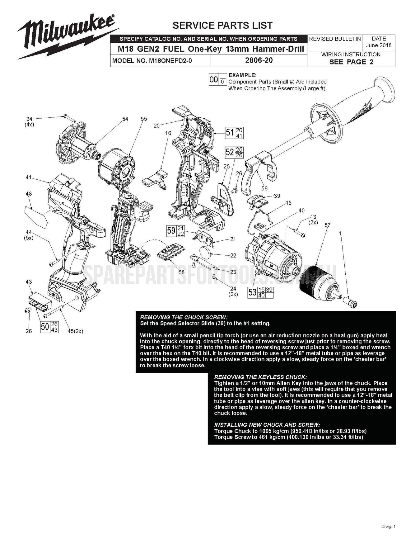 Milwaukee M18ONEPD2 Spare Parts
