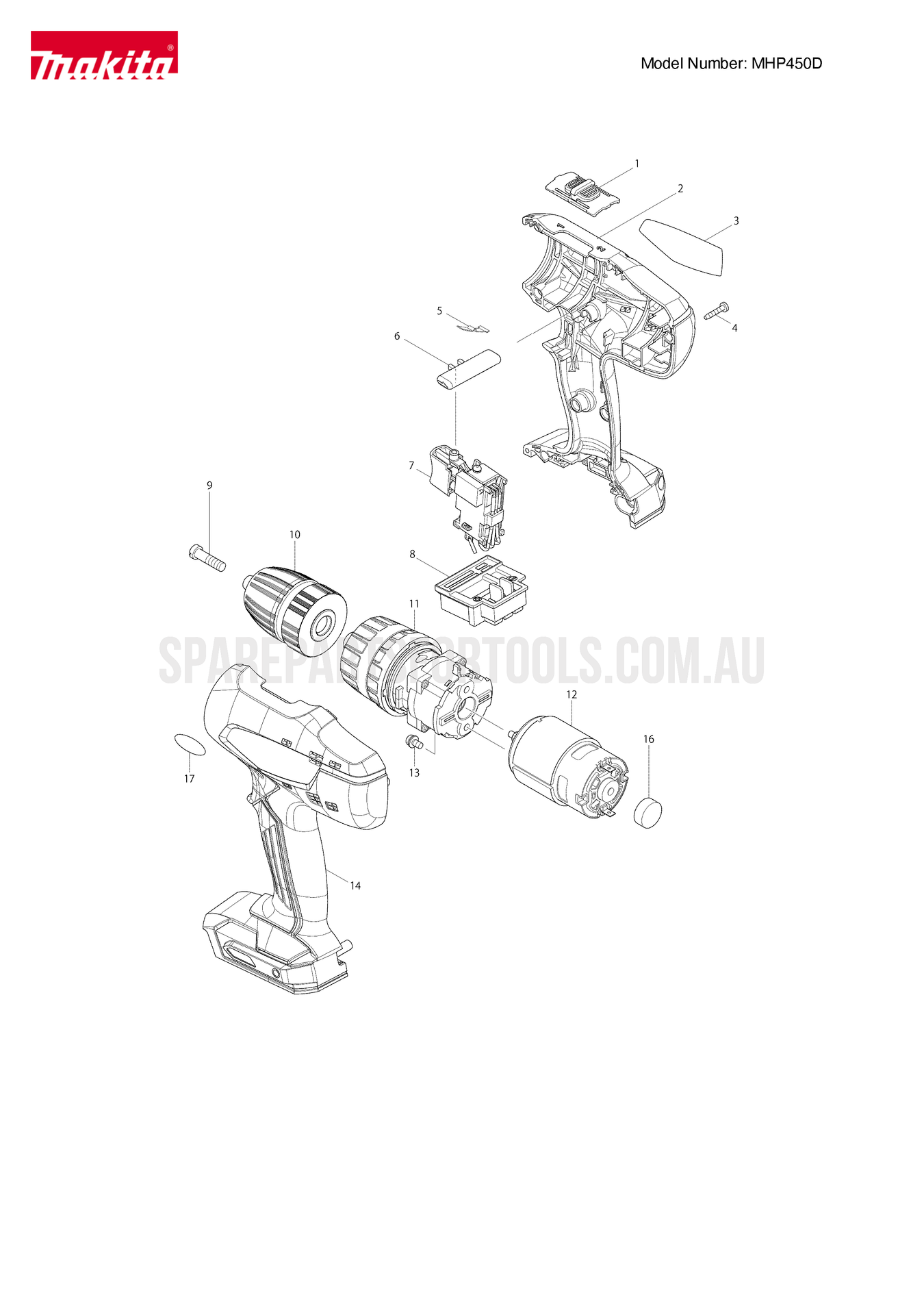 Makita MHP450D Spare Parts