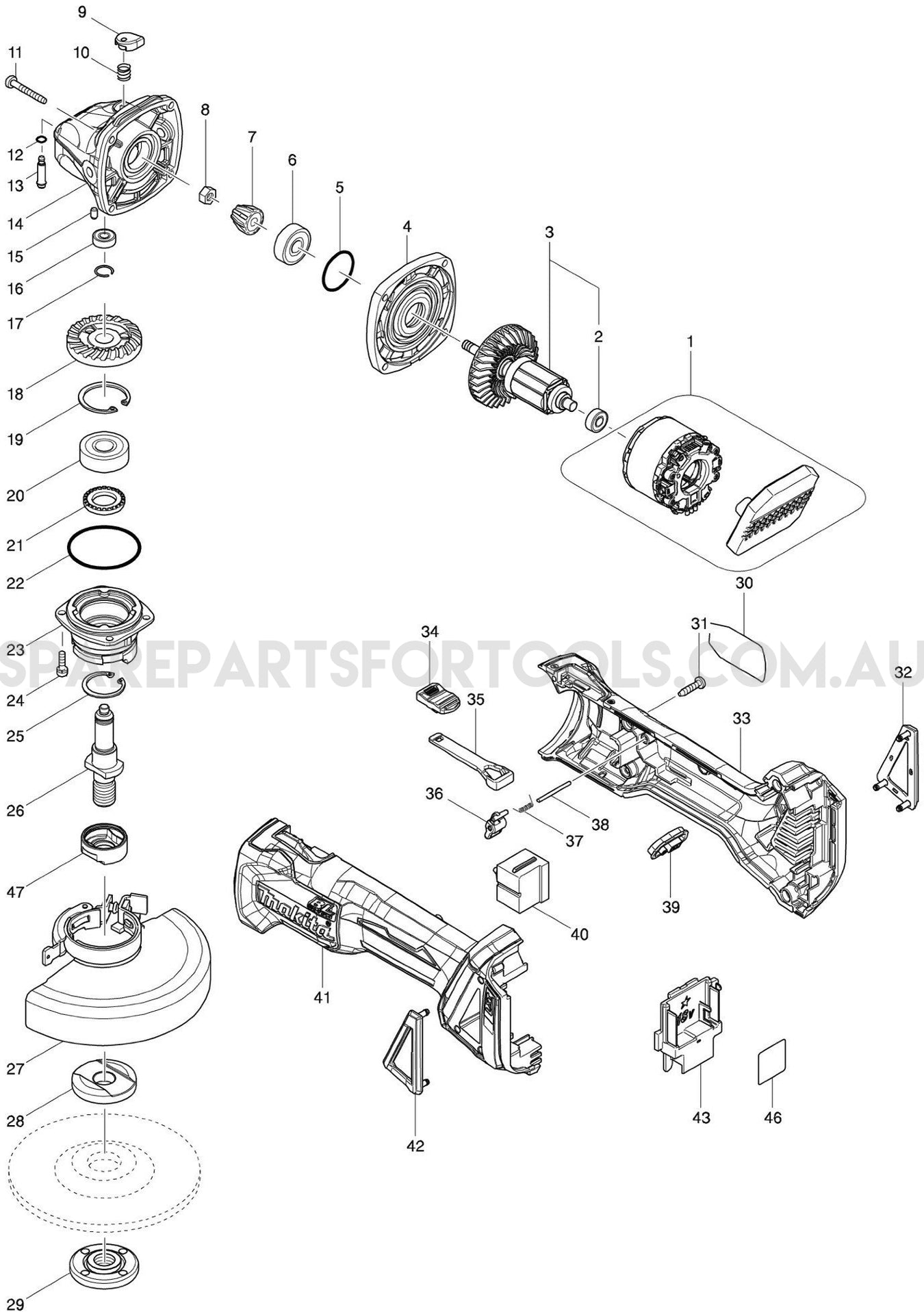 Makita DGA506Z Spare Parts