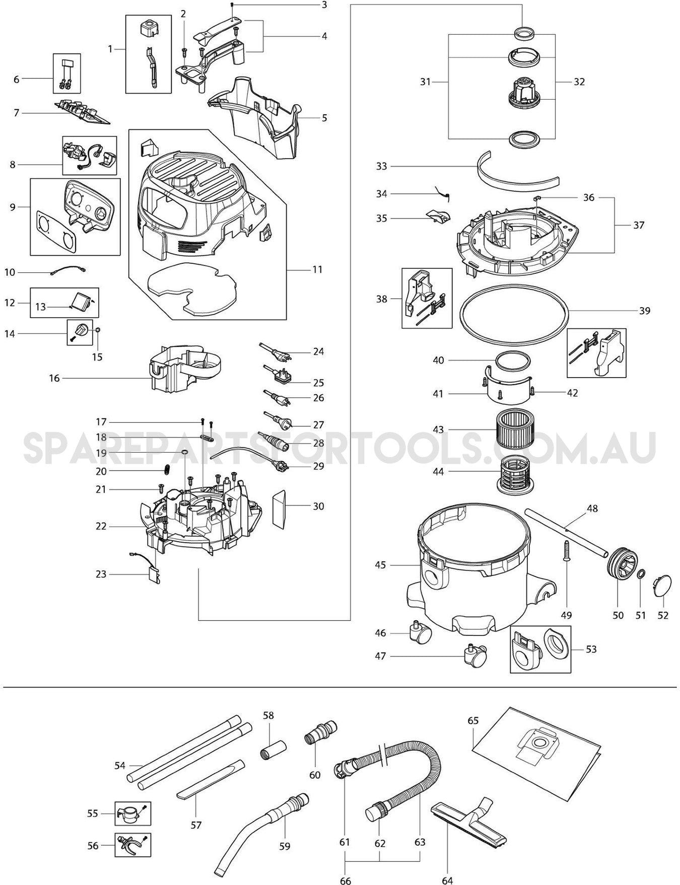 Makita VC3012L Spare Parts