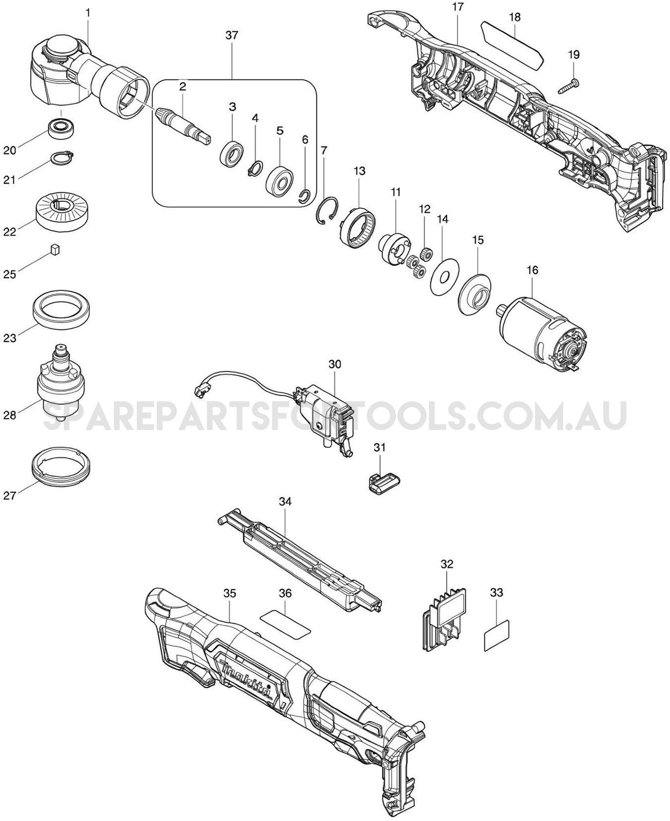 Makita DA332DZ Spare Parts