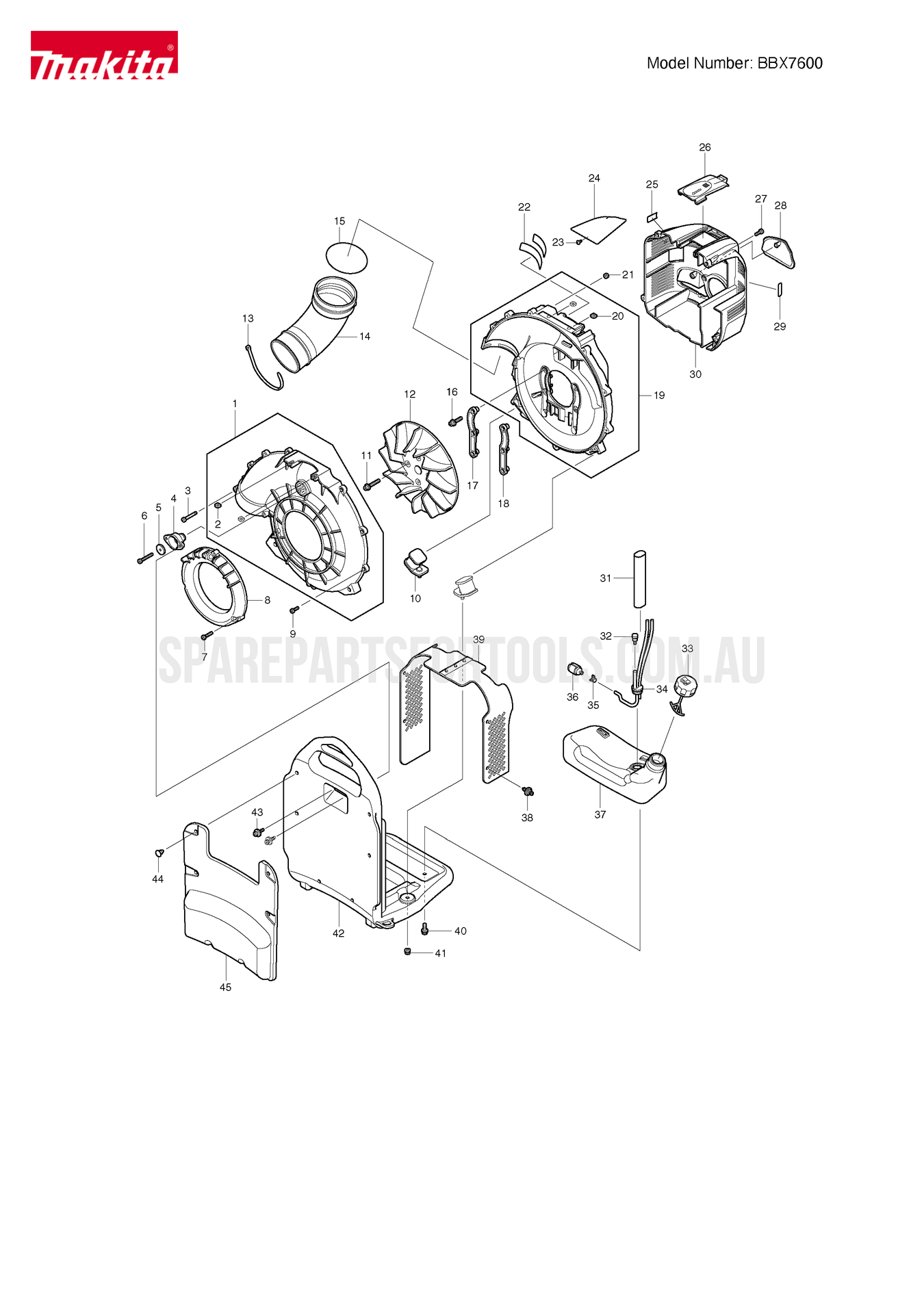 Makita BBX7600 Spare Parts