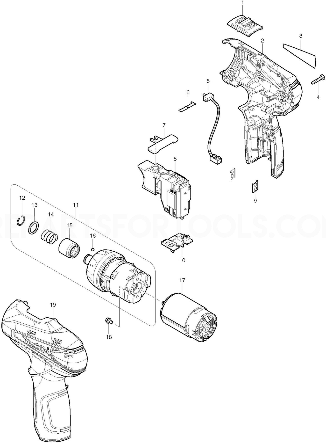 Makita DF030D Spare Parts