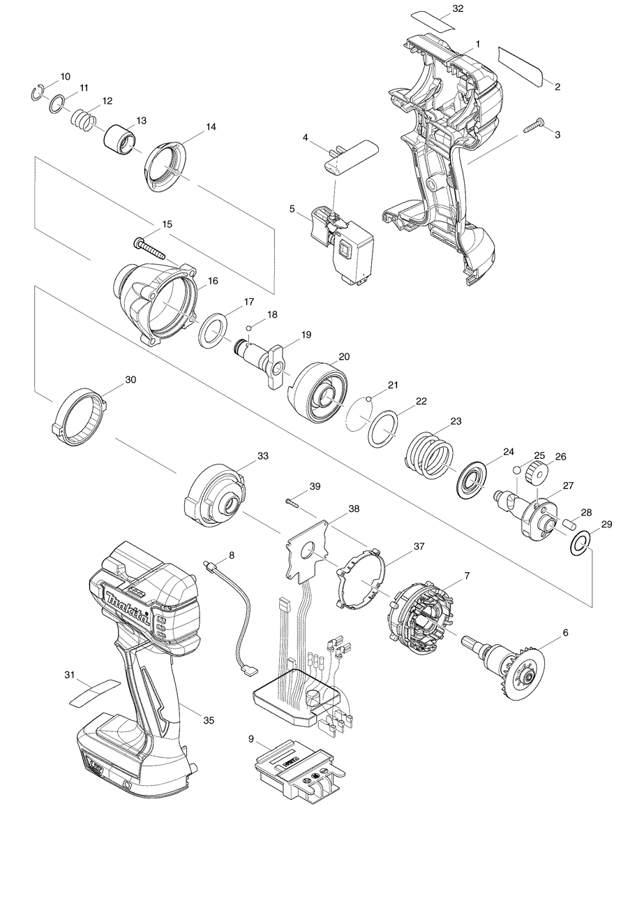 Makita BTD129 Spare Parts