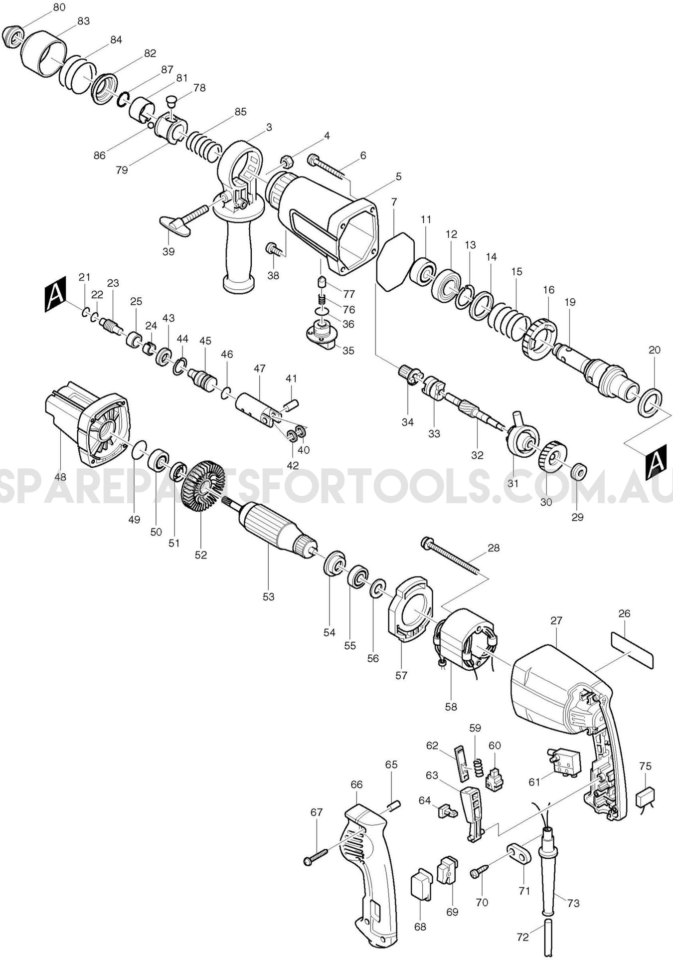 Makita HR2400 Spare Parts