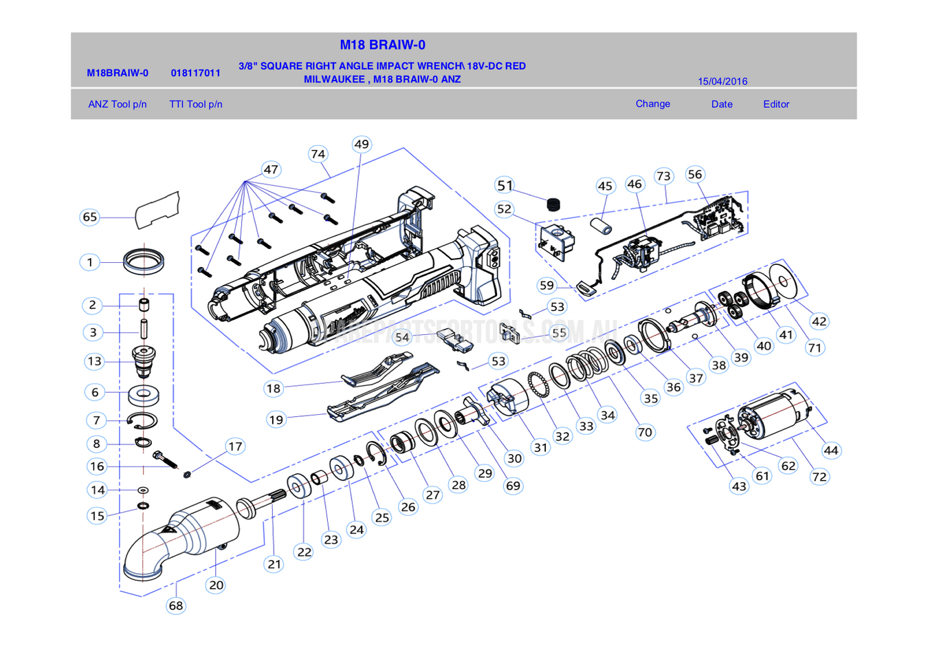 Milwaukee M18BRAIW Spare Parts