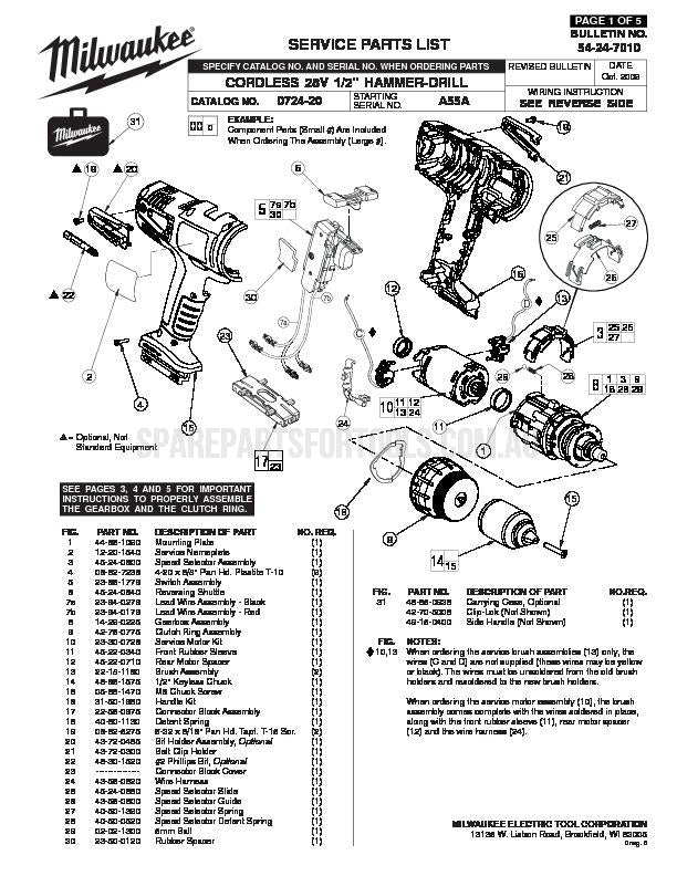Milwaukee V28PD Spare Parts
