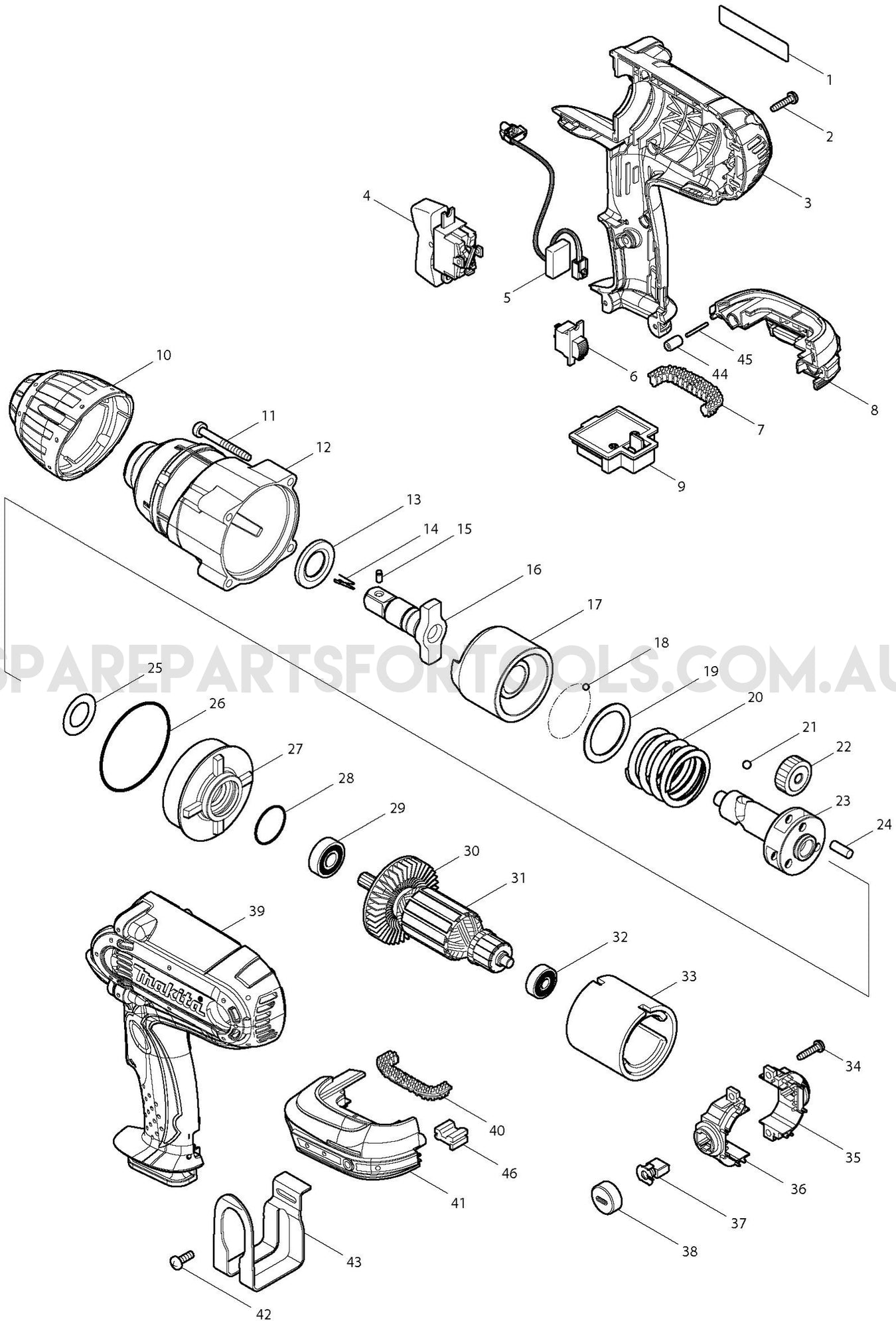Makita DTW450Z Spare Parts