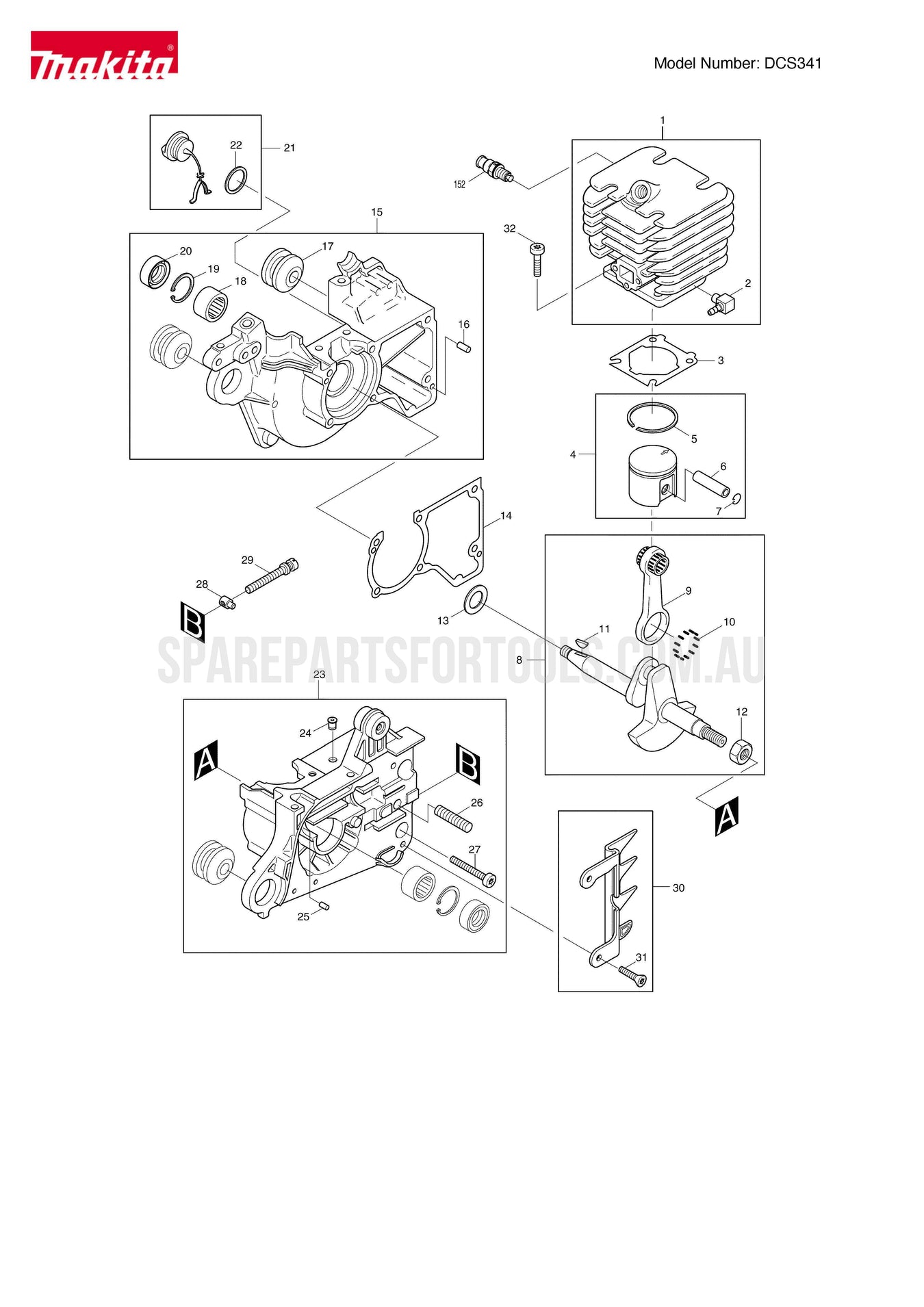 Makita DCS341 Spare Parts