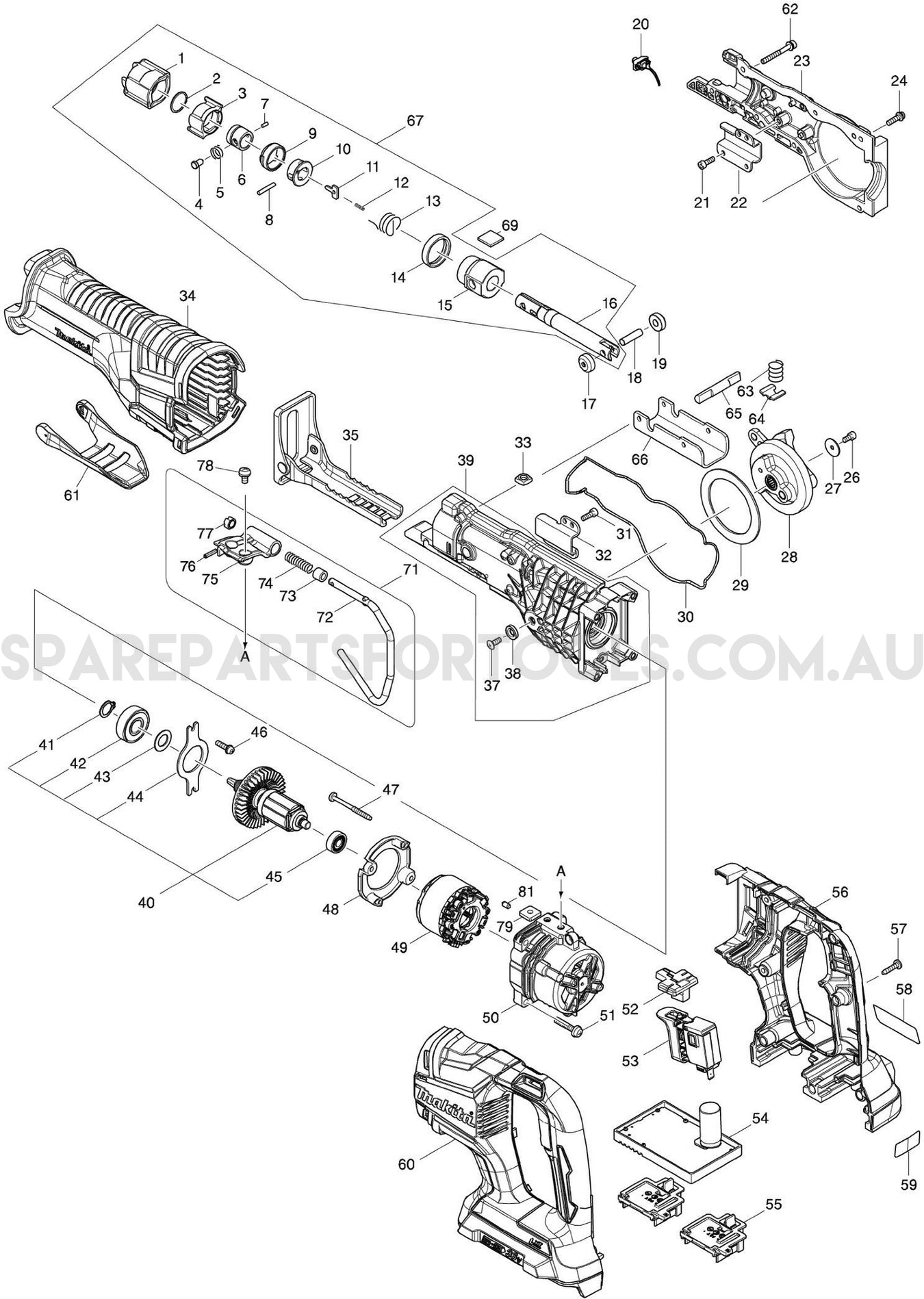 Makita DJR360Z Spare Parts