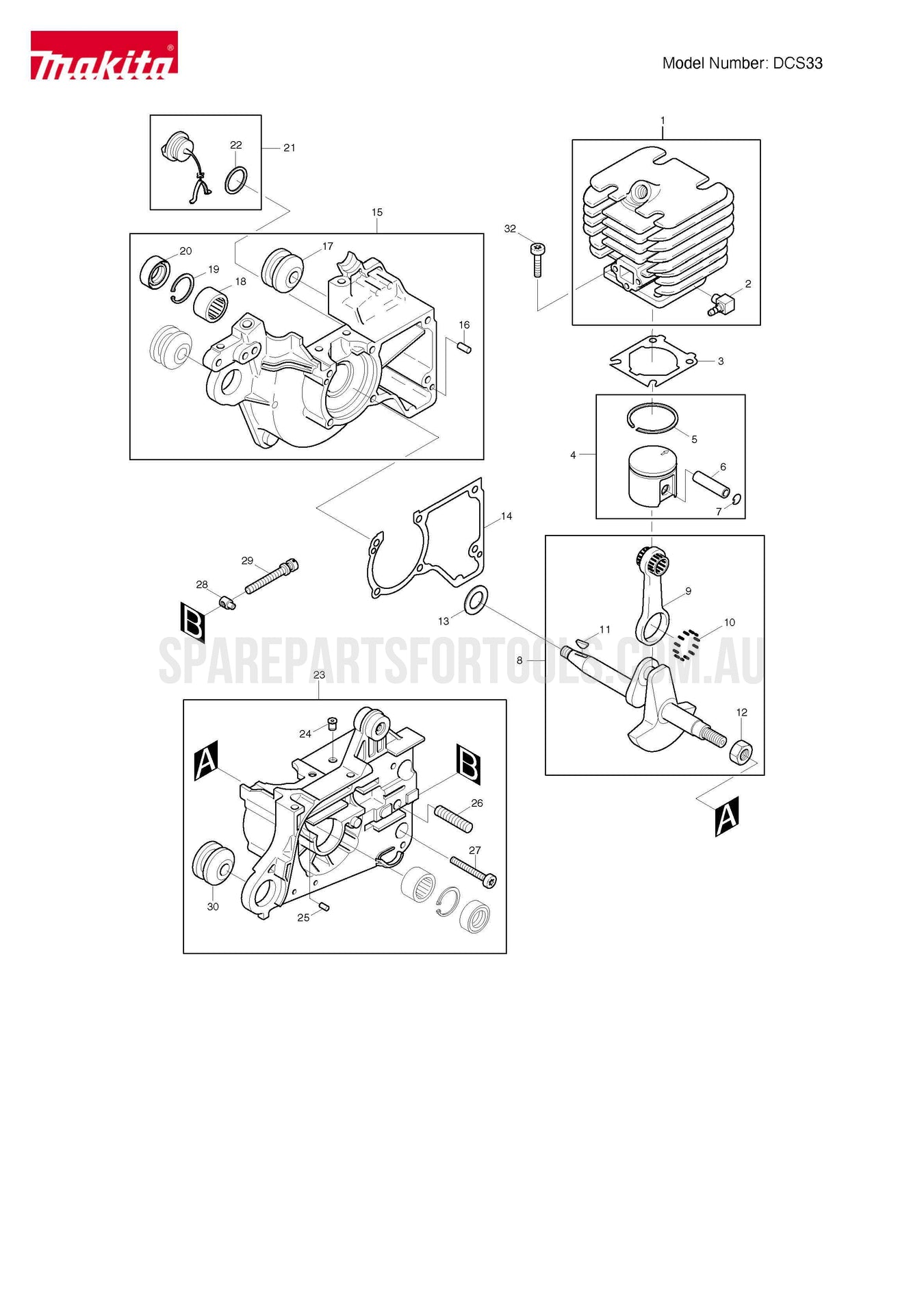 Makita DCS33 Spare Parts