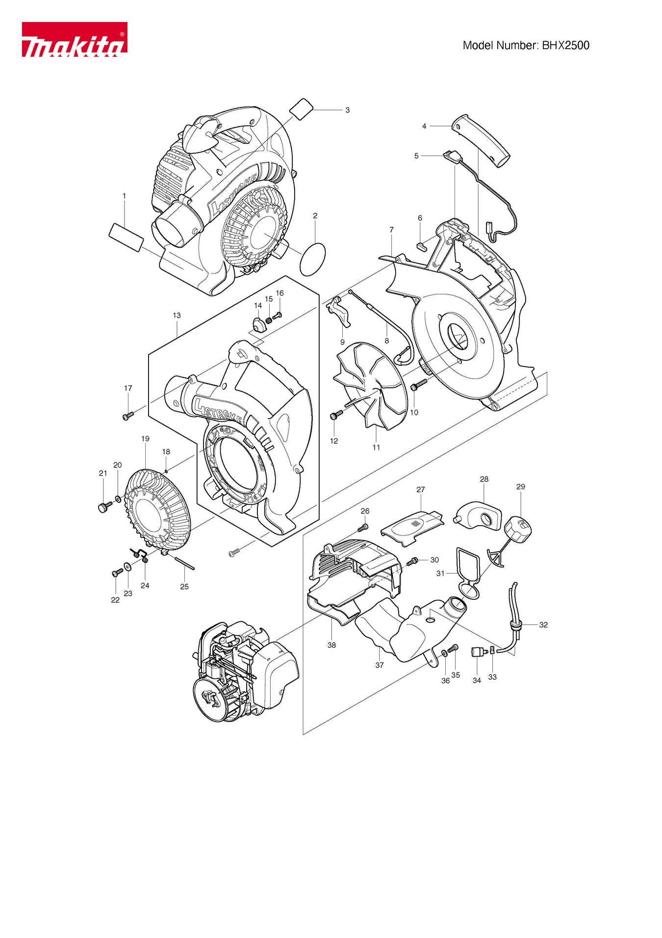 Makita BHX2500 Spare Parts