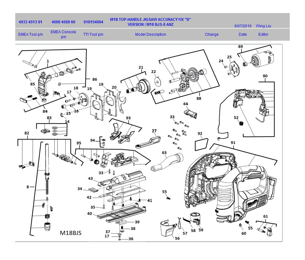 Milwaukee M18BJS Spare Parts