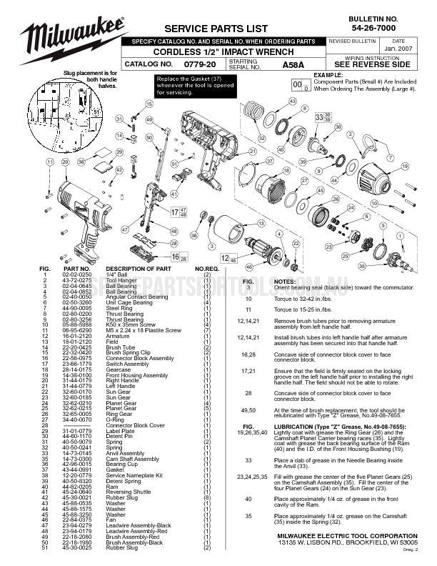 Milwaukee V28IW Spare Parts