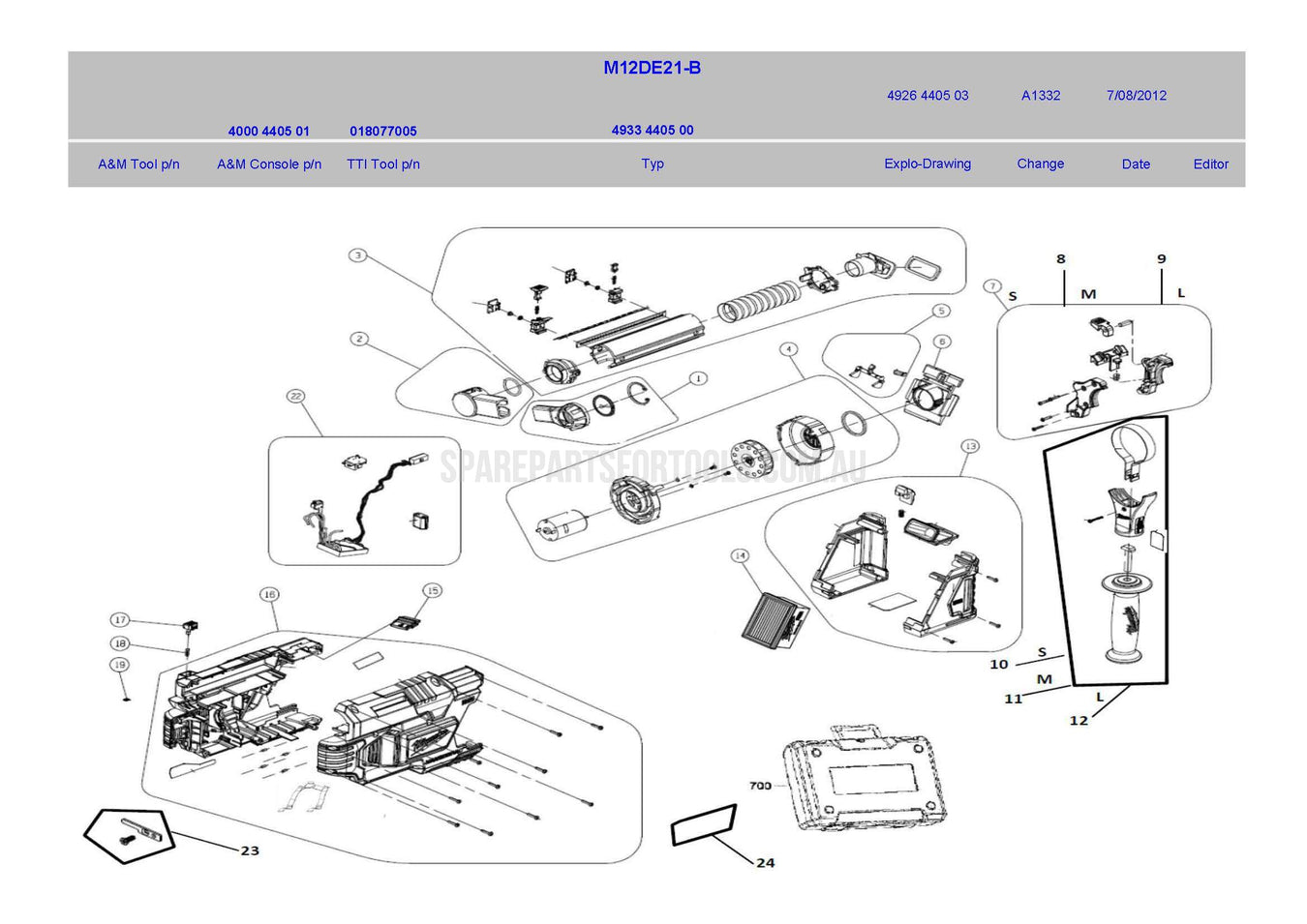 Milwaukee M12DE Spare Parts