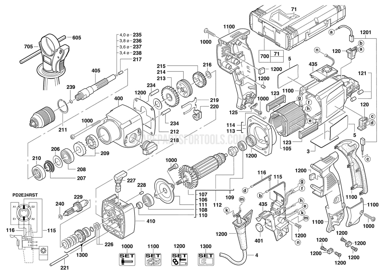 Milwaukee PD2E24RST Spare Parts
