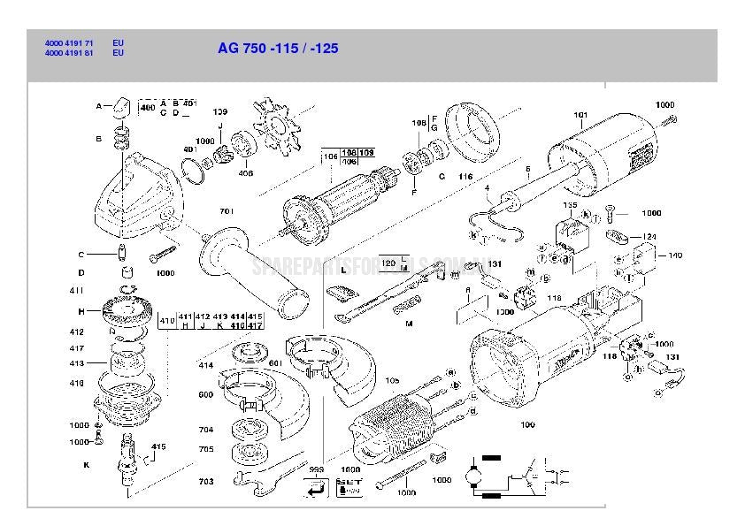 Milwaukee AG750-125 Spare Parts