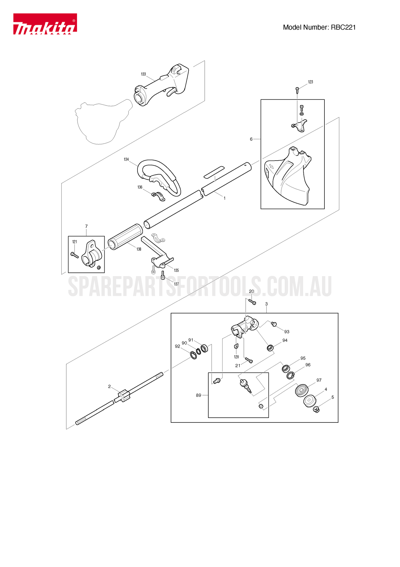 Makita RBC221 Spare Parts