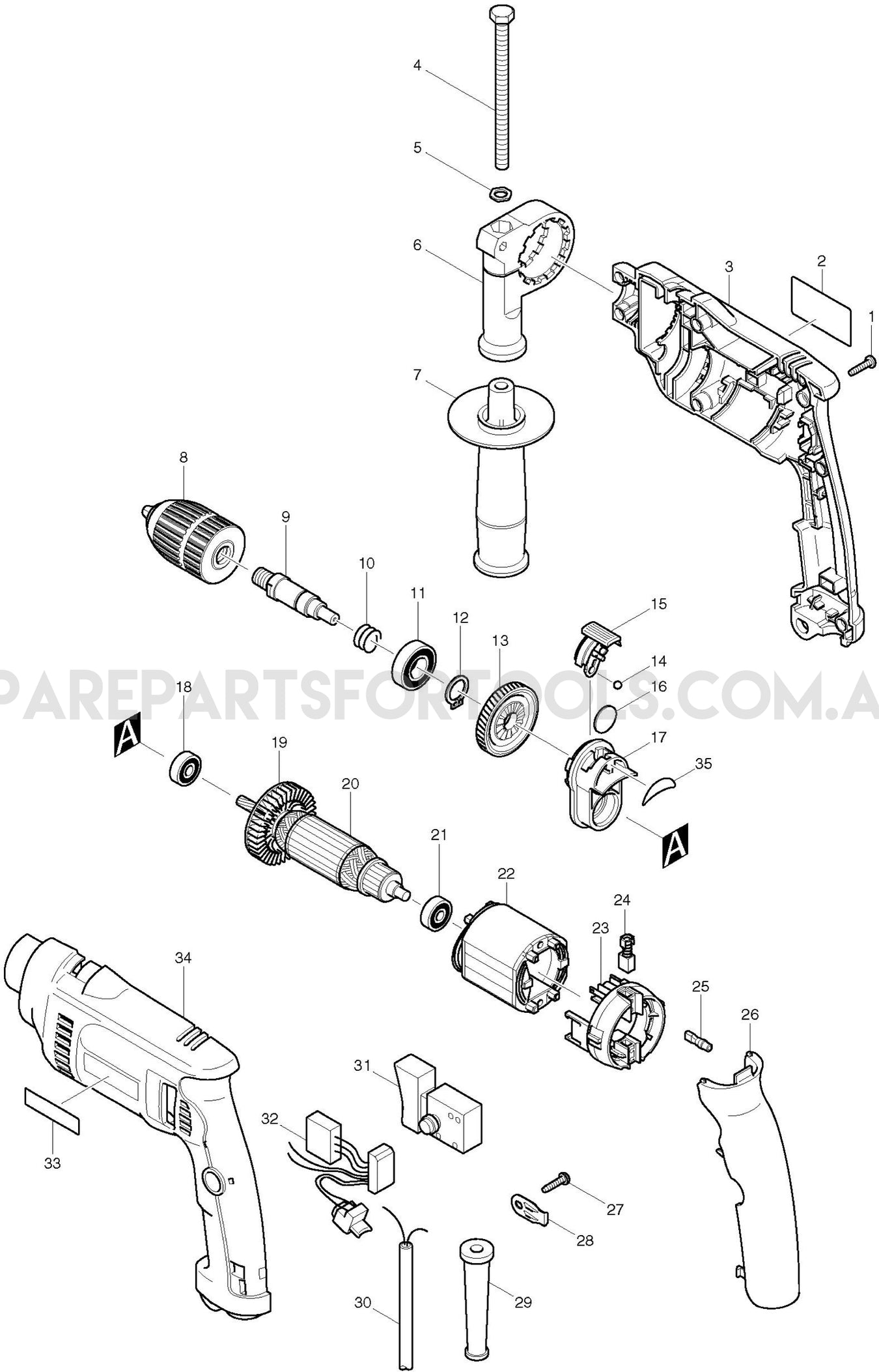 Makita HP1621F Spare Parts