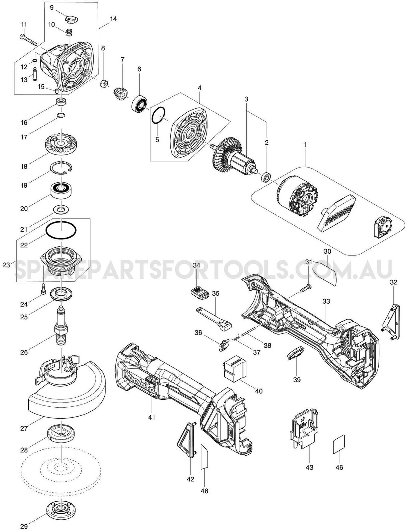 Makita DGA511Z Spare Parts