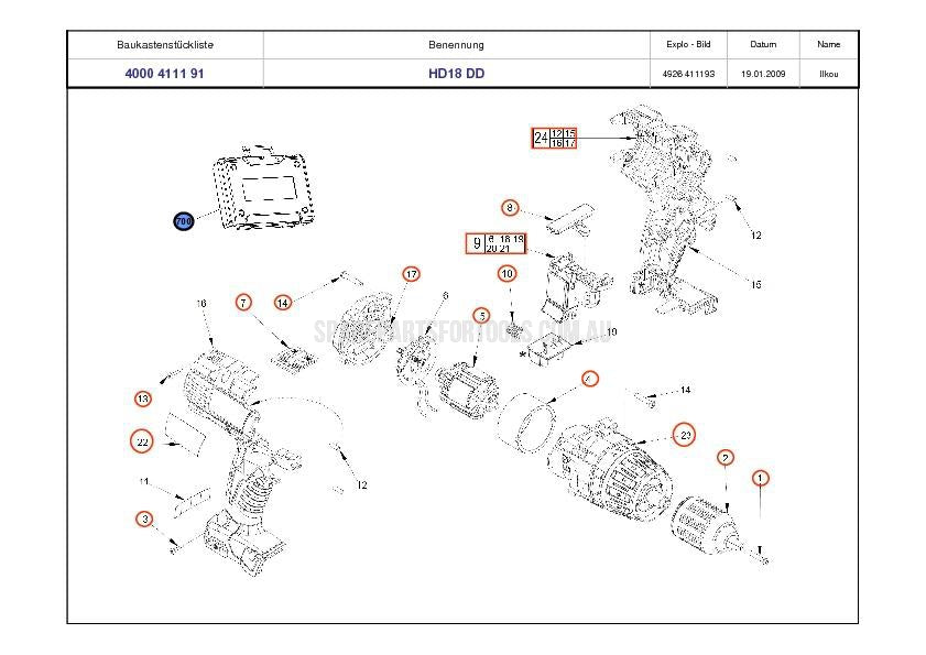 Milwaukee HD18DD Spare Parts