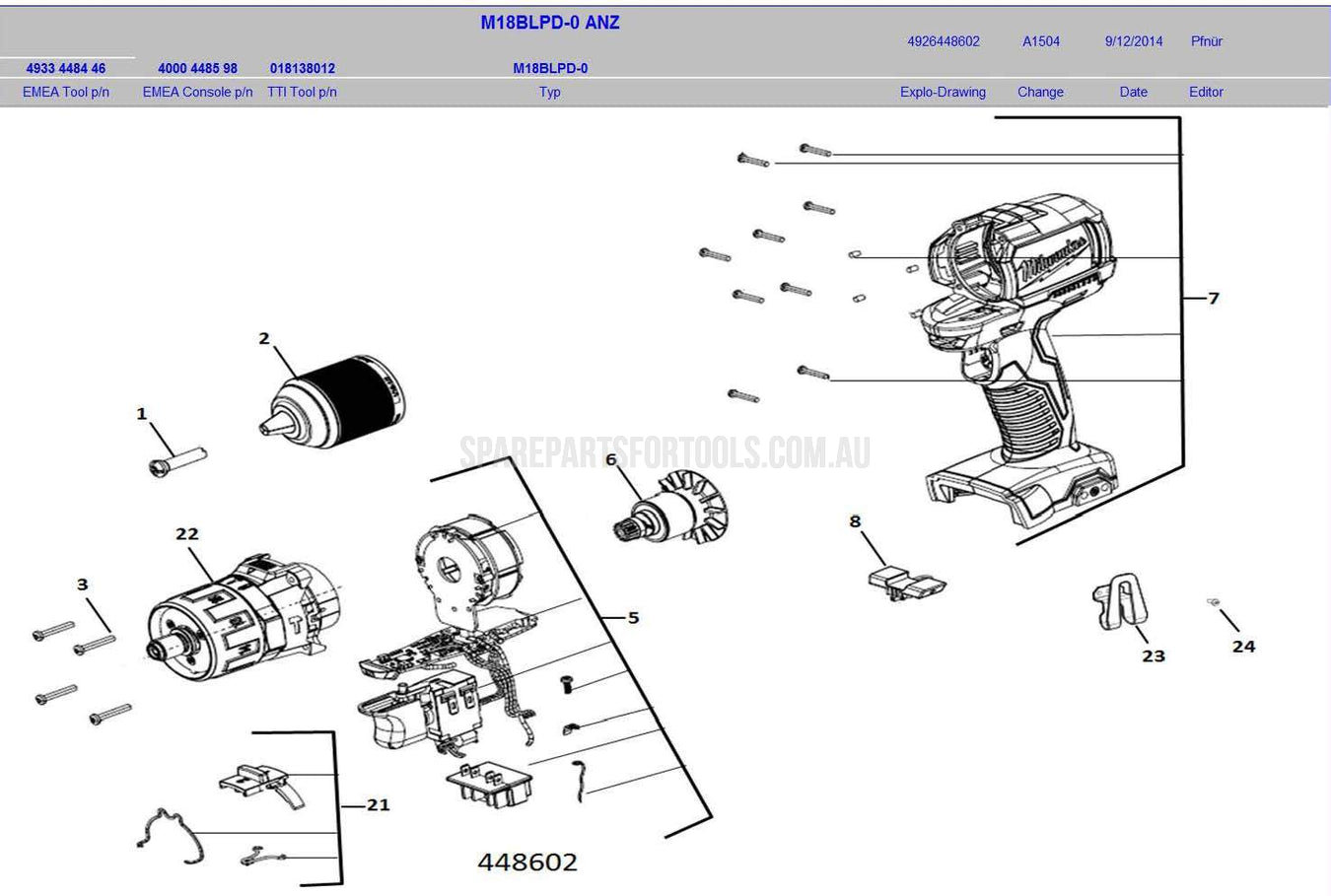 Milwaukee M18BLPD Spare Parts