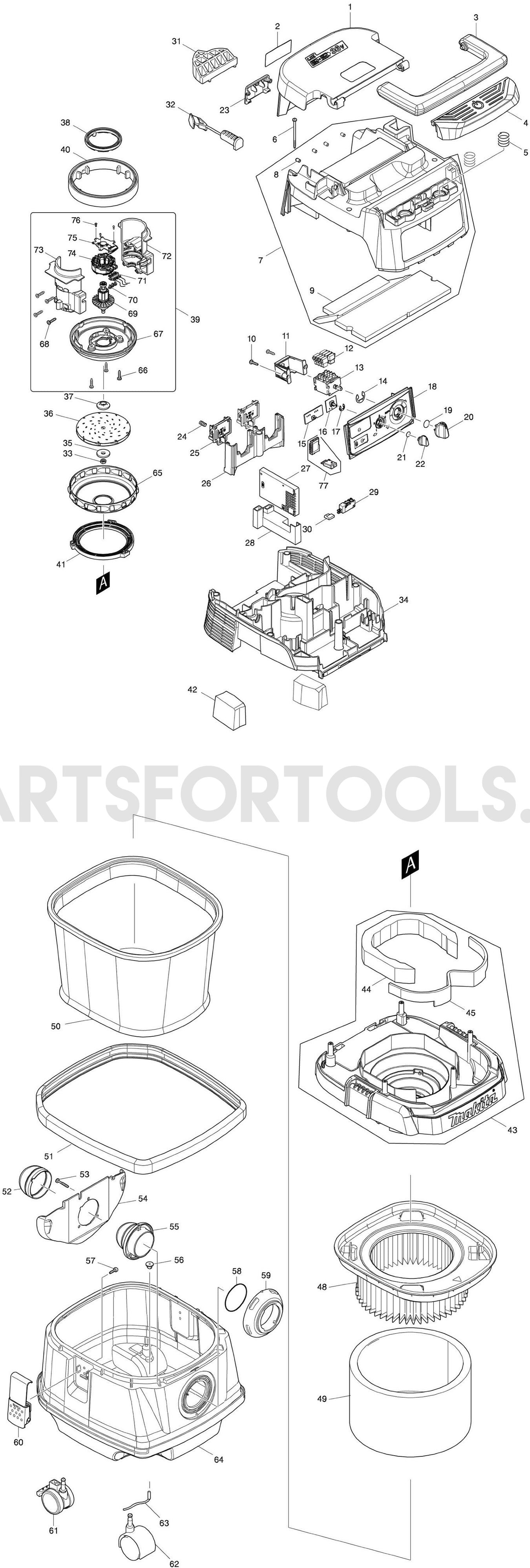 Makita DVC864LZ Spare Parts
