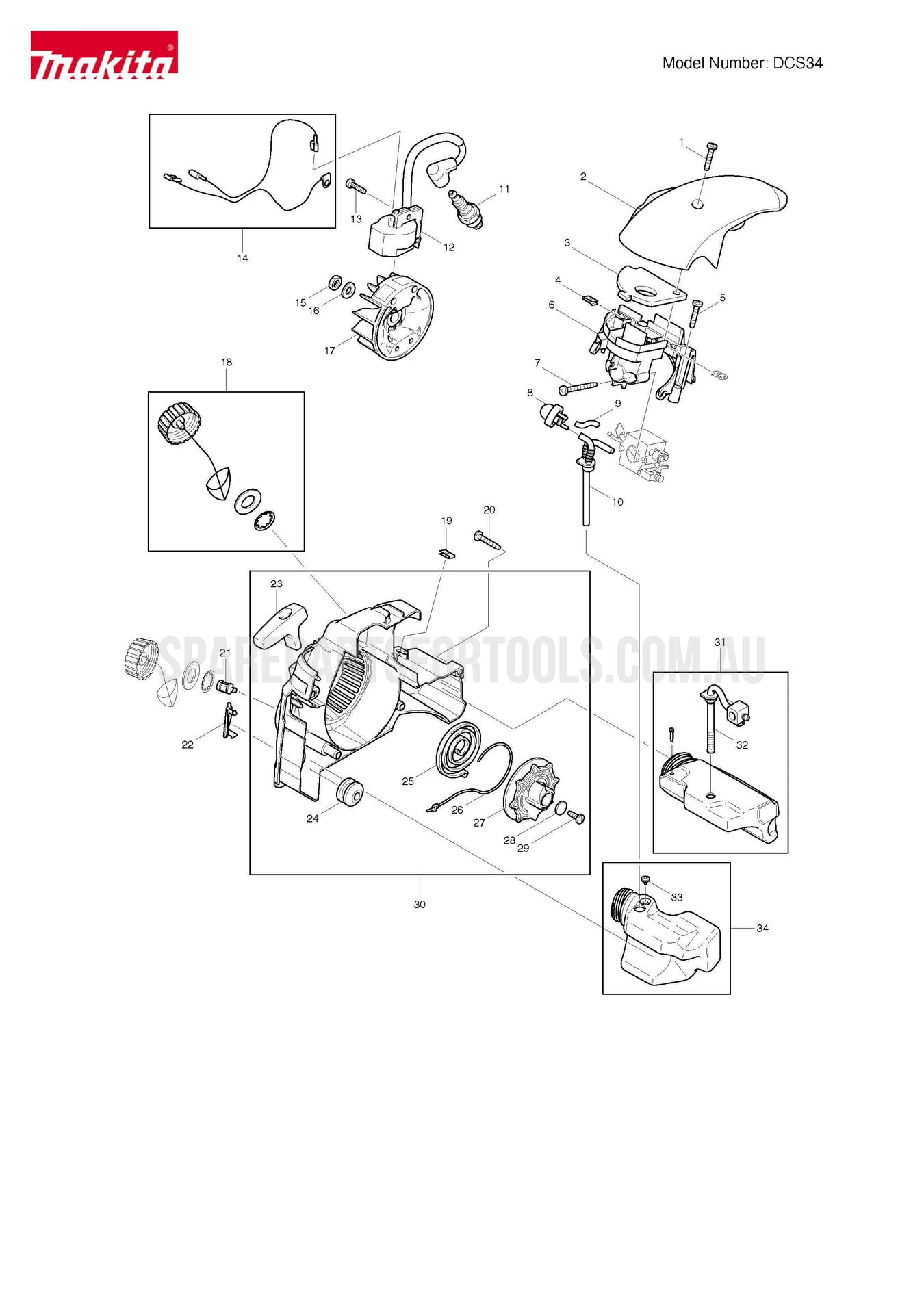 Makita DCS34 Spare Parts