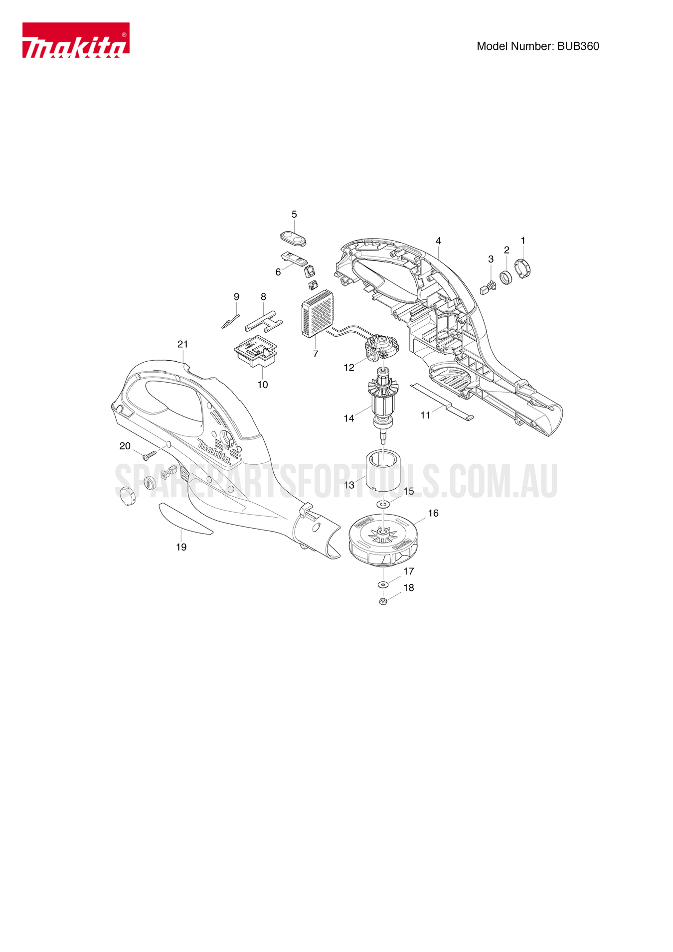 Makita BUB360 Spare Parts