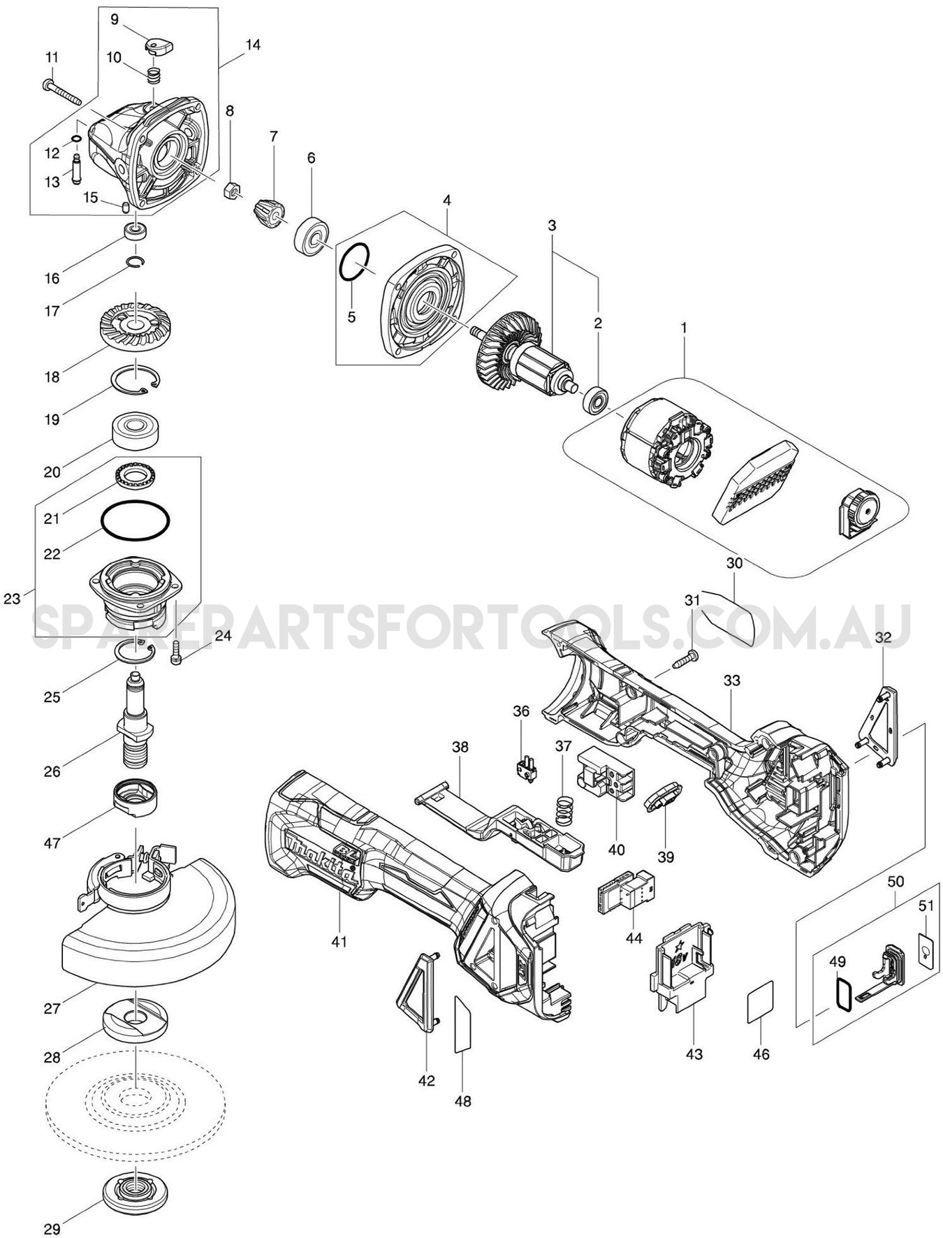 Makita DGA518ZU Spare Parts