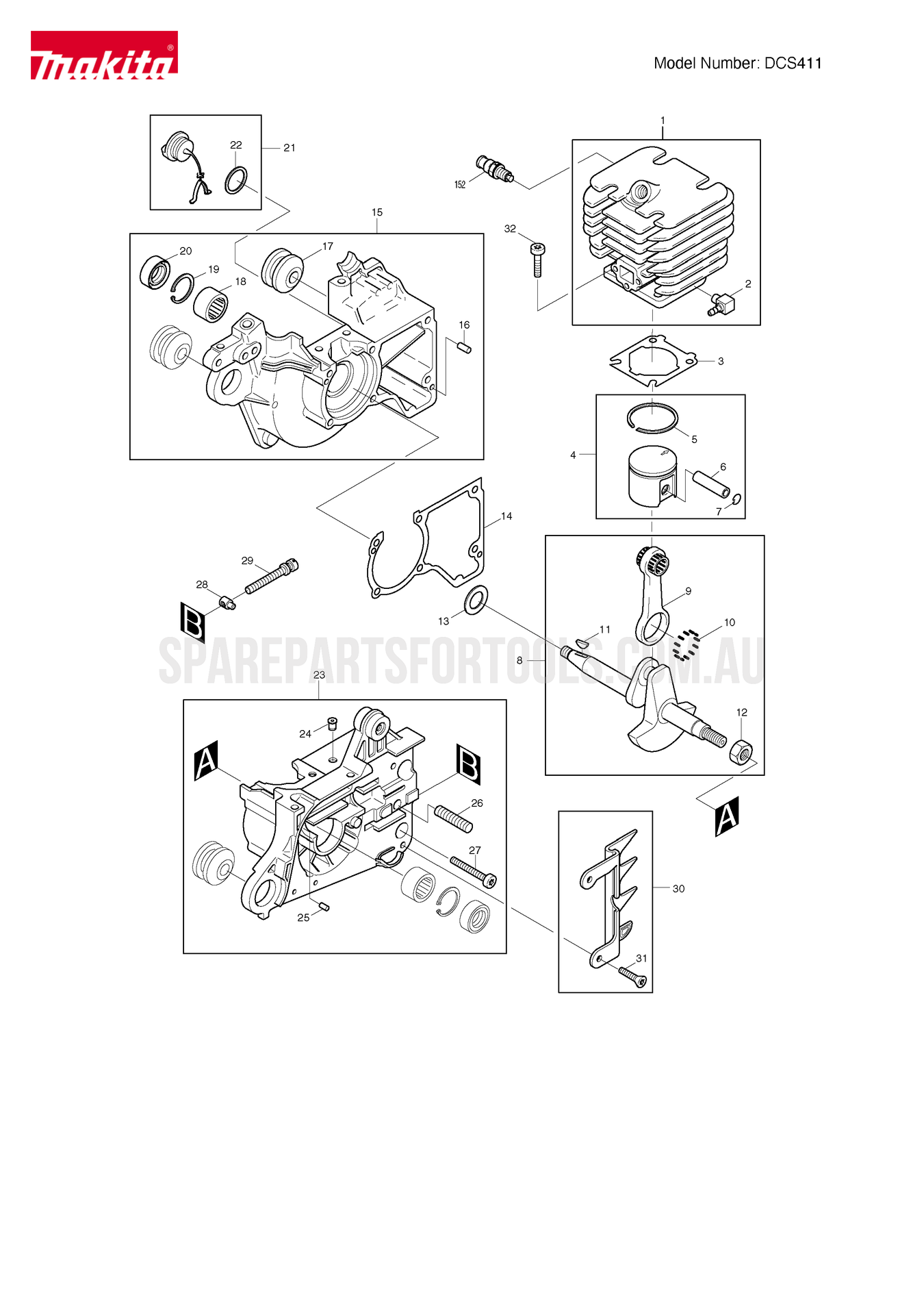 Makita DCS411 Spare Parts