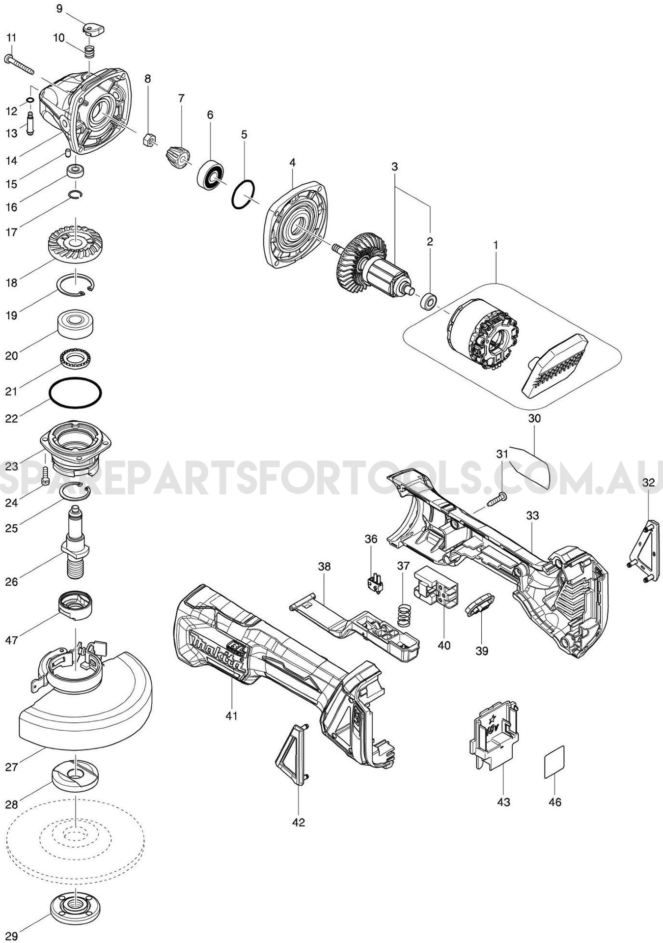 Makita DGA508Z Spare Parts