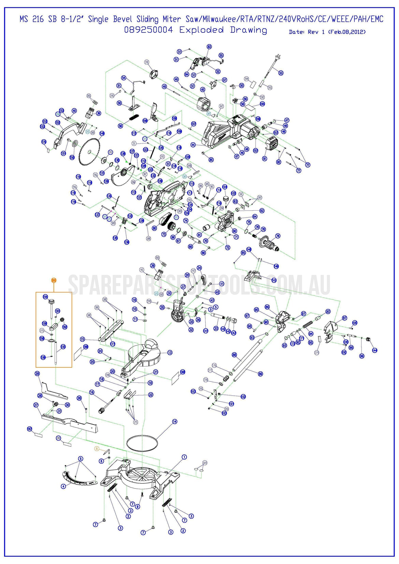 Milwaukee MS216SB Spare Parts