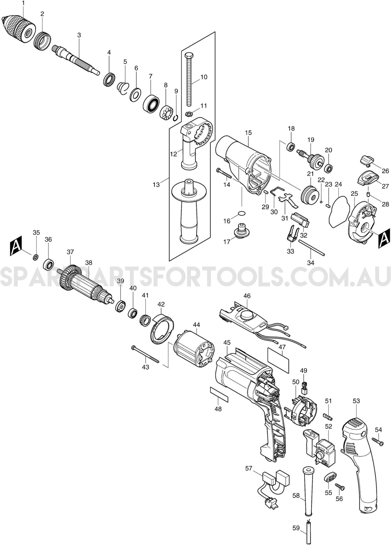 Makita HP2071F Spare Parts