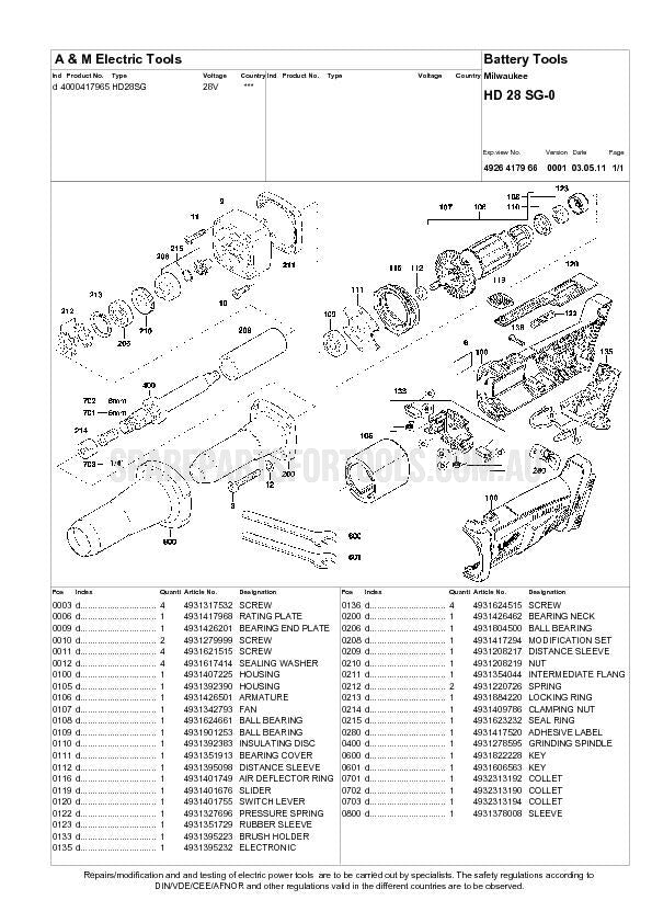 Milwaukee HD28SG Spare Parts