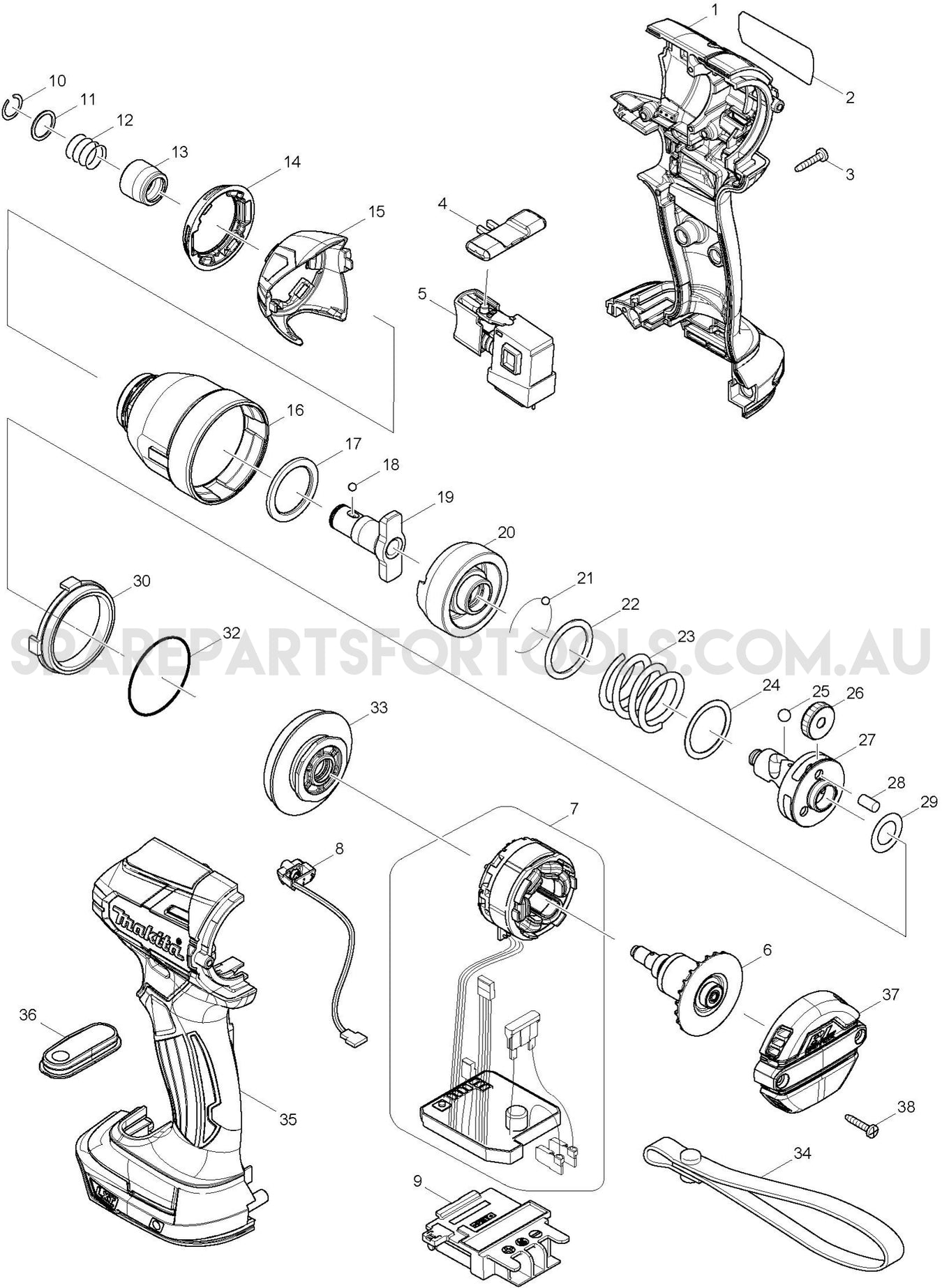Makita DTD148Z Spare Parts