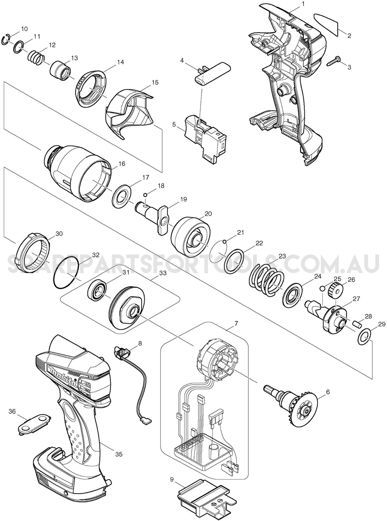 Makita BTD144 Spare Parts