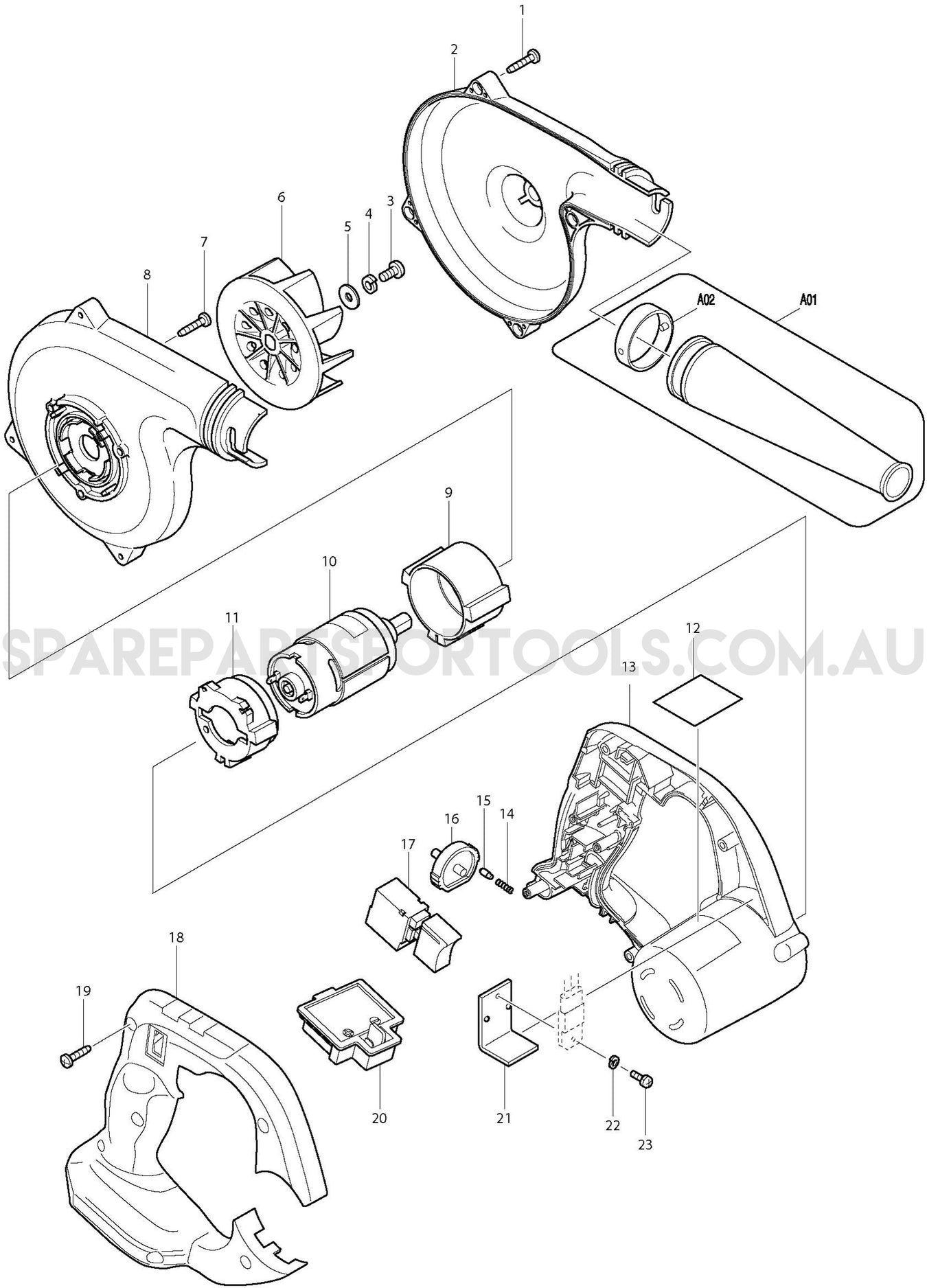 Makita DUB182Z Spare Parts