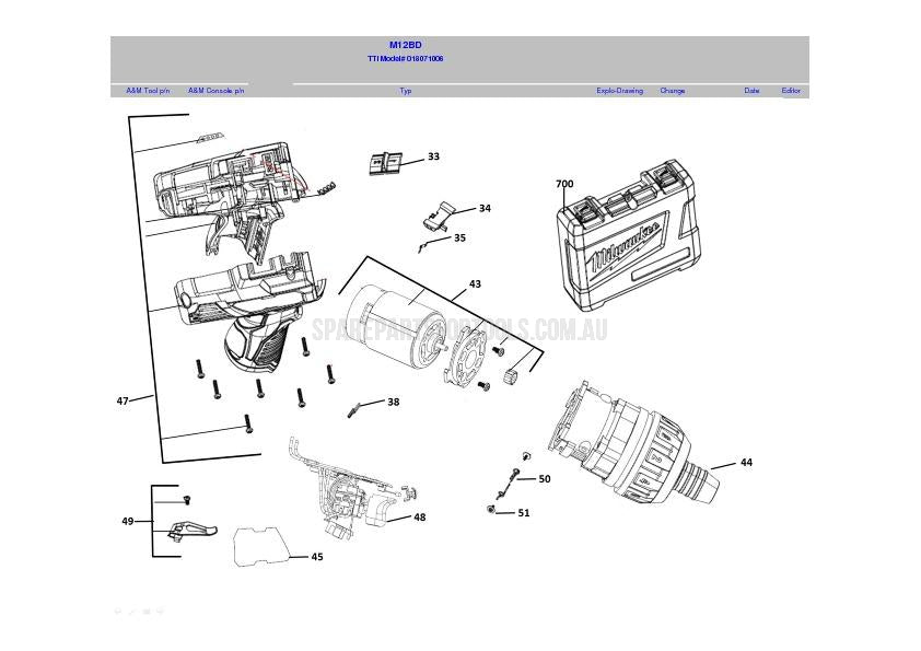 Milwaukee M12BD Spare Parts
