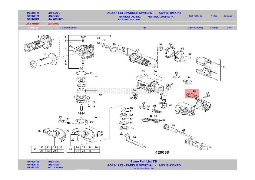 Milwaukee AGV12-125XPD Spare Parts