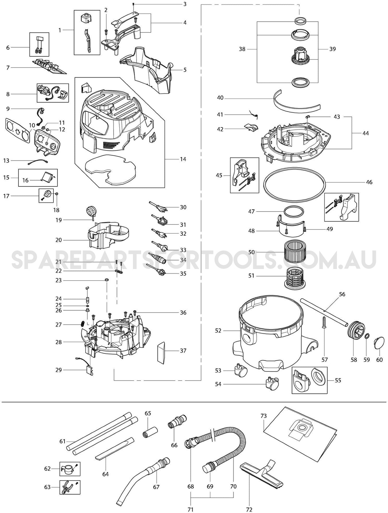 Makita VC3012M Spare Parts