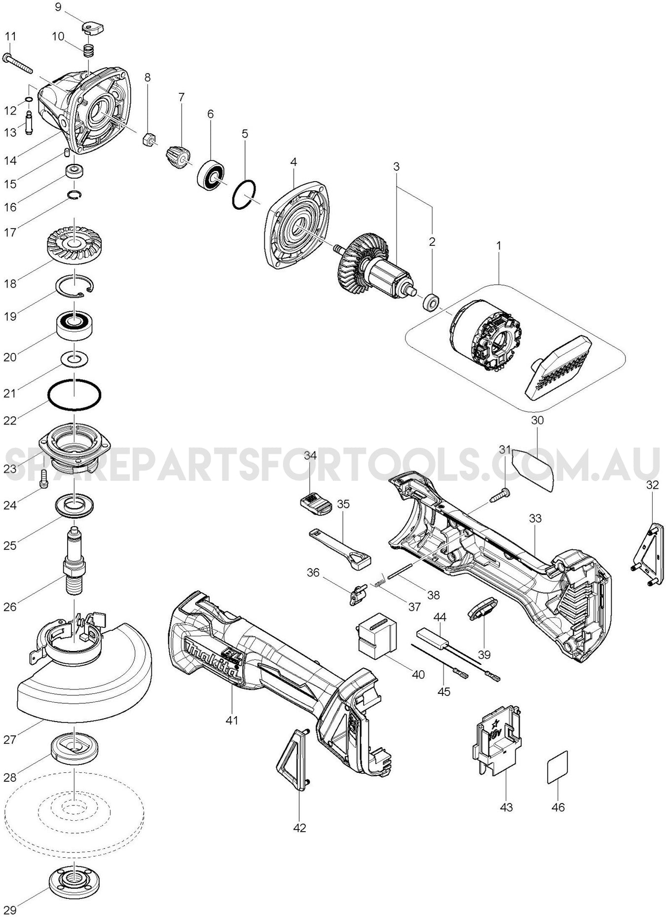 Makita DGA504Z Spare Parts